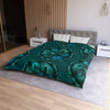 Microfiber Duvet Cover Mandala Art Drawn by Hand - Green Mandala on Dark Petroleum Green background - Blululi