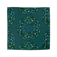 Microfiber Duvet Cover Mandala Art Drawn by Hand - Green Mandala on Dark Petroleum Green background - Blululi
