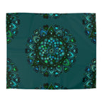 Microfiber Duvet Cover Mandala Art Drawn by Hand - Green Mandala on Dark Petroleum Green background - Blululi