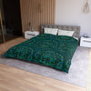 Microfiber Duvet Cover Mandala Art Drawn by Hand - Green Mandala on Dark Petroleum Green background - Blululi