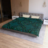 Microfiber Duvet Cover Mandala Art Drawn by Hand - Green Mandala on Dark Petroleum Green background - Blululi