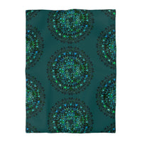 Microfiber Duvet Cover Mandala Art Drawn by Hand - Green Mandala on Dark Petroleum Green background - Blululi
