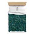 Microfiber Duvet Cover Mandala Art Drawn by Hand - Green Mandala on Dark Petroleum Green background - Blululi