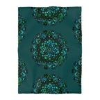 Microfiber Duvet Cover Mandala Art Drawn by Hand - Green Mandala on Dark Petroleum Green background - Blululi