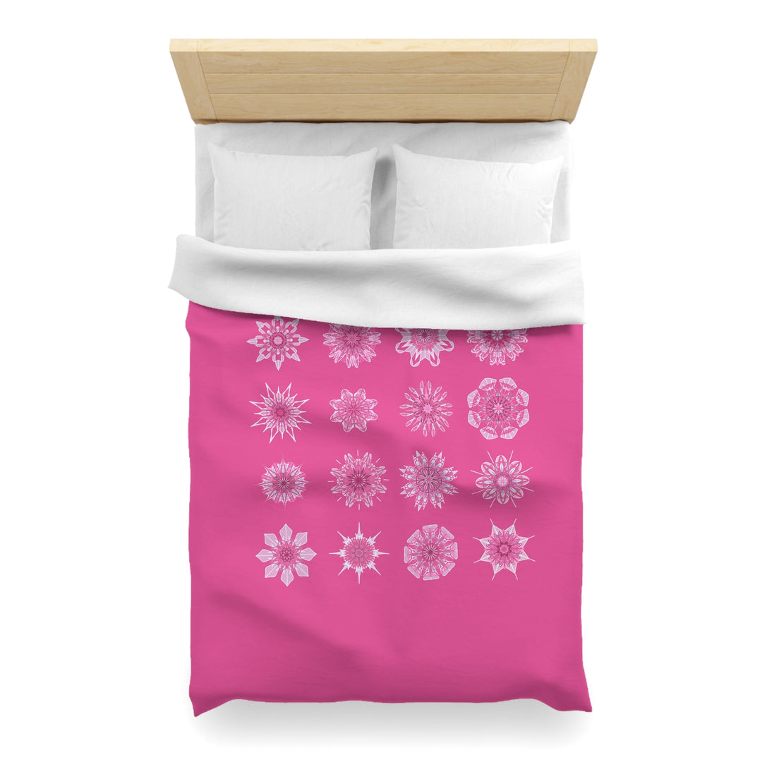 Microfiber Duvet Cover Mandala Art Drawn by Hand - Mandala on Medium Hot Pink background - Blululi