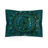 Microfiber Pillow Sham - Green Mandala Art Hand - Drawn on Dark Petroleum Green background - Blululi