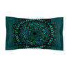 Microfiber Pillow Sham - Green Mandala Art Hand - Drawn on Dark Petroleum Green background - Blululi