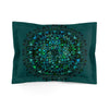 Microfiber Pillow Sham - Green Mandala Art Hand - Drawn on Dark Petroleum Green background - Blululi