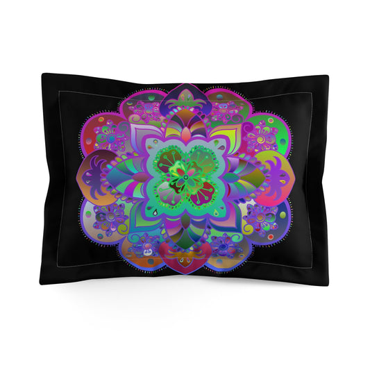 Microfiber Pillow Sham - Mandala Art Hand - Drawn on Black background - Blululi