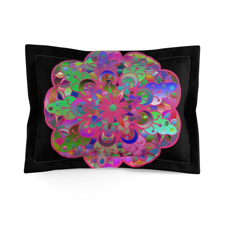 Microfiber Pillow Sham - Mandala Art Hand - Drawn on Black background - Blululi