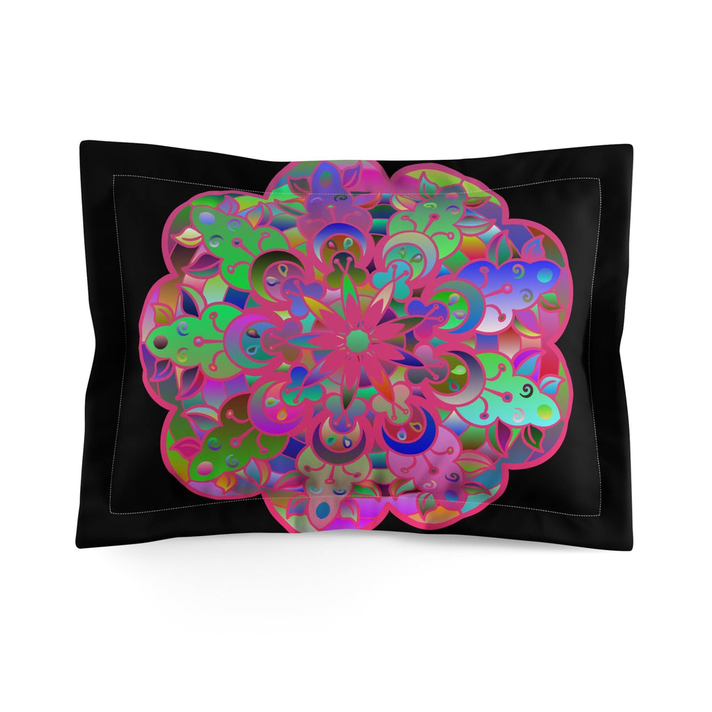 Microfiber Pillow Sham - Mandala Art Hand - Drawn on Black background - Blululi