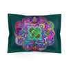 Microfiber Pillow Sham - Mandala Art Hand - Drawn on Dark Petroleum Green background - Blululi