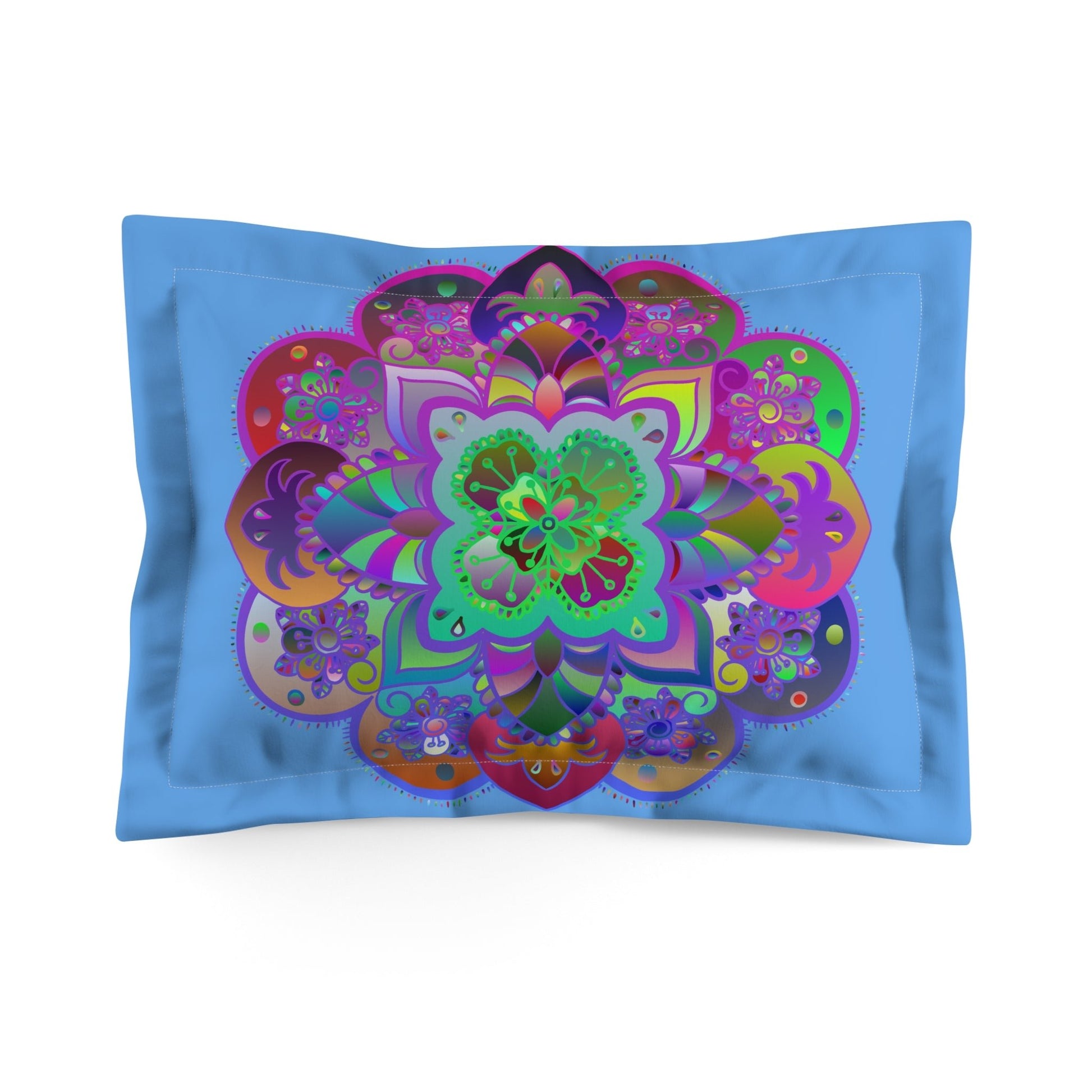 Microfiber Pillow Sham - Mandala Art Hand - Drawn on Light Blue background - Blululi