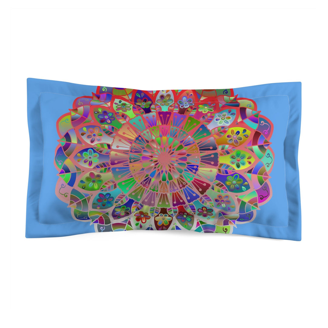 Microfiber Pillow Sham - Mandala Art Hand - Drawn on Light Blue background - Blululi