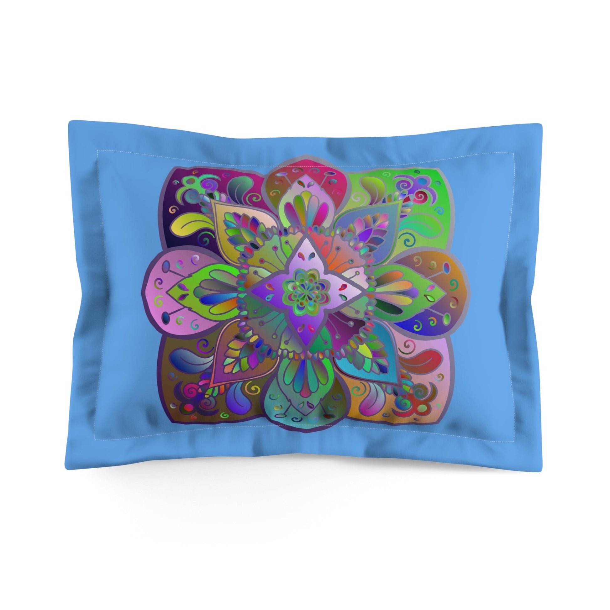 Microfiber Pillow Sham - Mandala Art Hand - Drawn on Light Blue background - Blululi