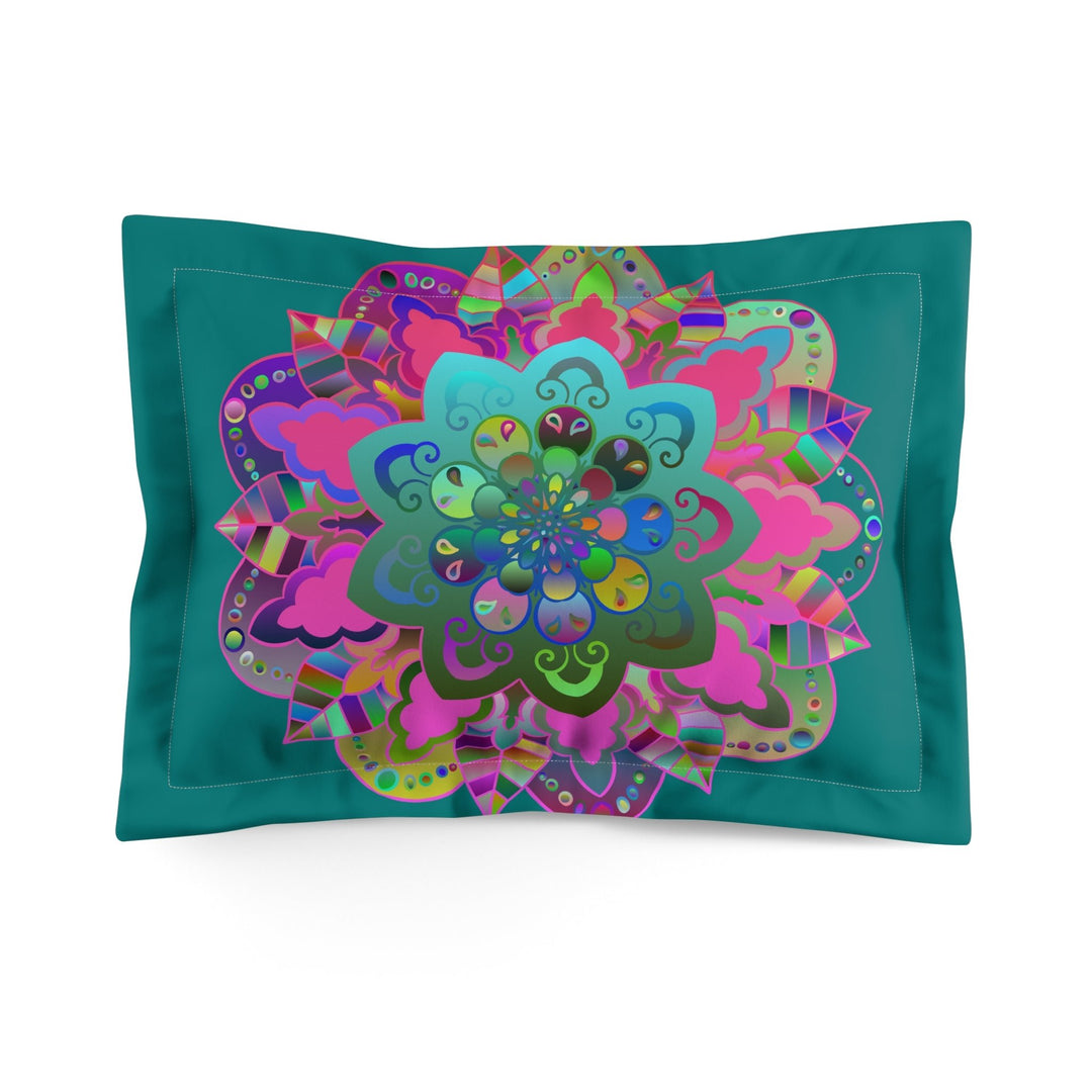 Microfiber Pillow Sham - Mandala Art Hand - Drawn on Petroleum Green background - Blululi