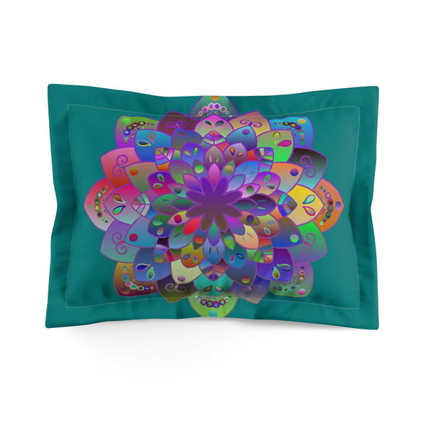 Microfiber Pillow Sham - Mandala Art Hand - Drawn on Petroleum Green background - Blululi