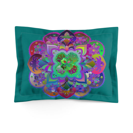 Microfiber Pillow Sham - Mandala Art Hand - Drawn on Petroleum Green background - Blululi