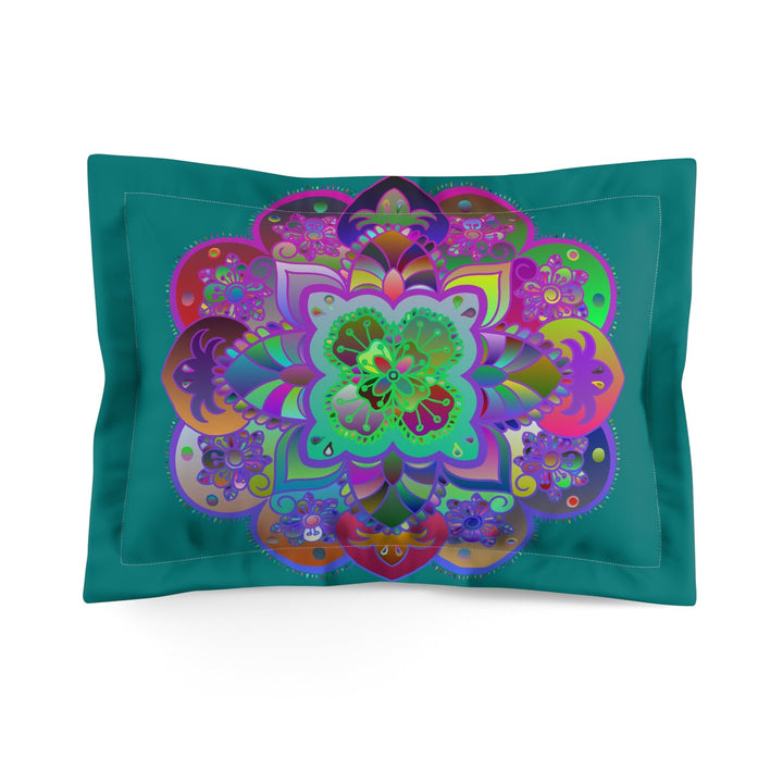 Microfiber Pillow Sham - Mandala Art Hand - Drawn on Petroleum Green background - Blululi