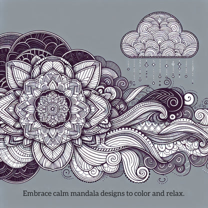 Mindfulness and Relaxation with Flowers Mandala Design Coloring Pages - 16 - Page Black and White PDF Printables digital download - Blululi