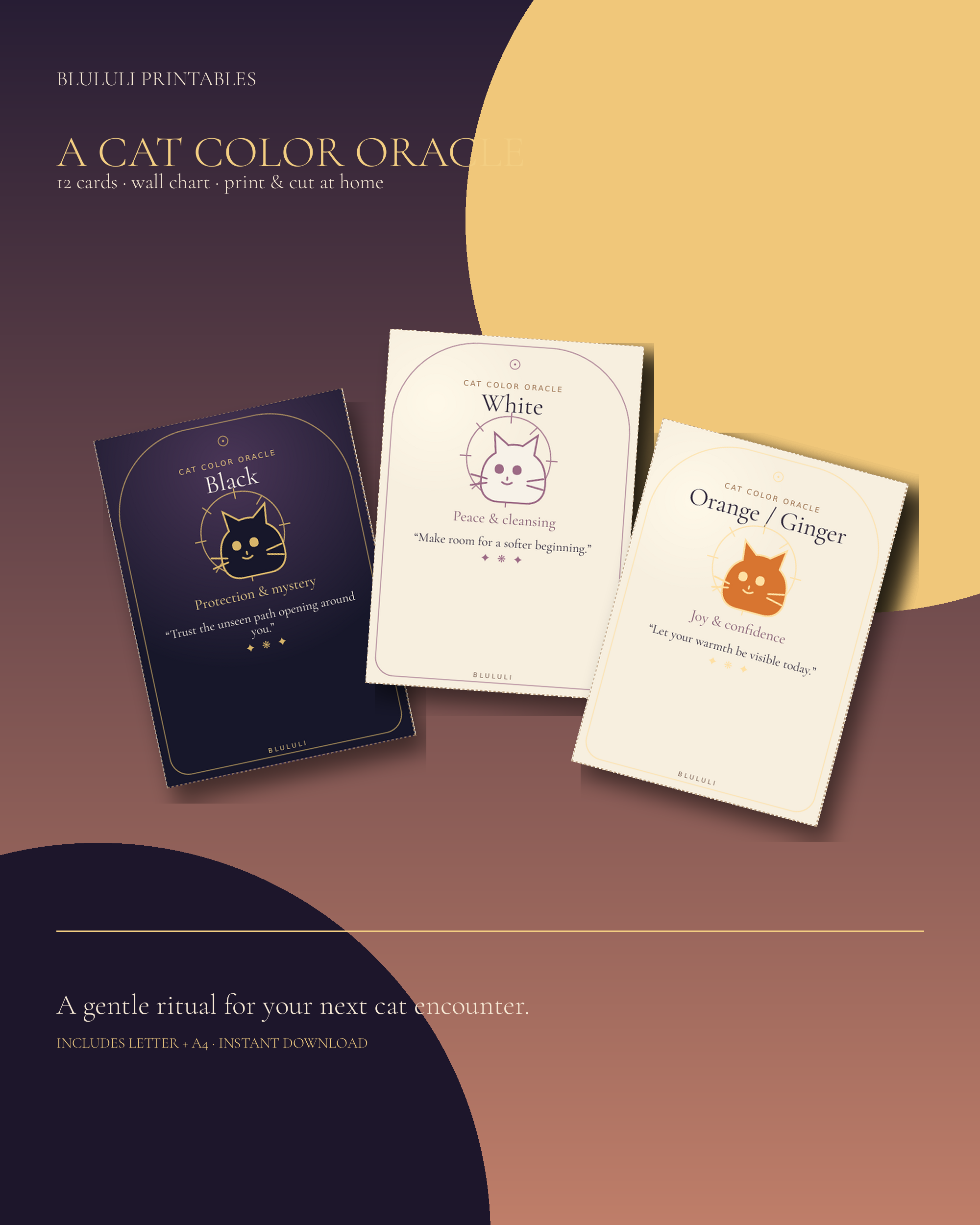 Cat Color Spiritual Meanings: Printable Oracle Card Deck + Wall Chart
