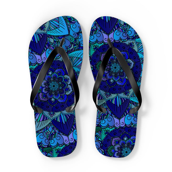 Mystic Mandala Flip Flops - Blue, Purple, Teal Shoes - Blululi