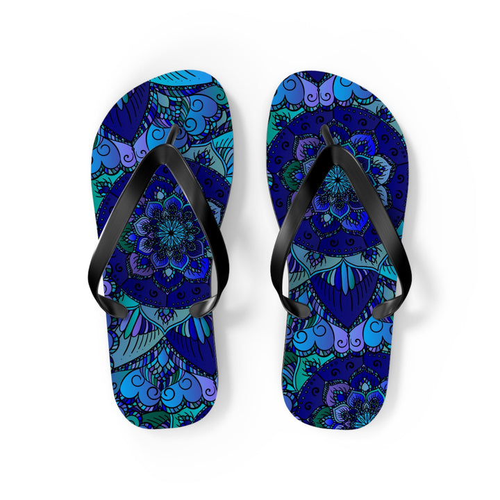 Mystic Mandala Flip Flops - Blue, Purple, Teal Shoes - Blululi