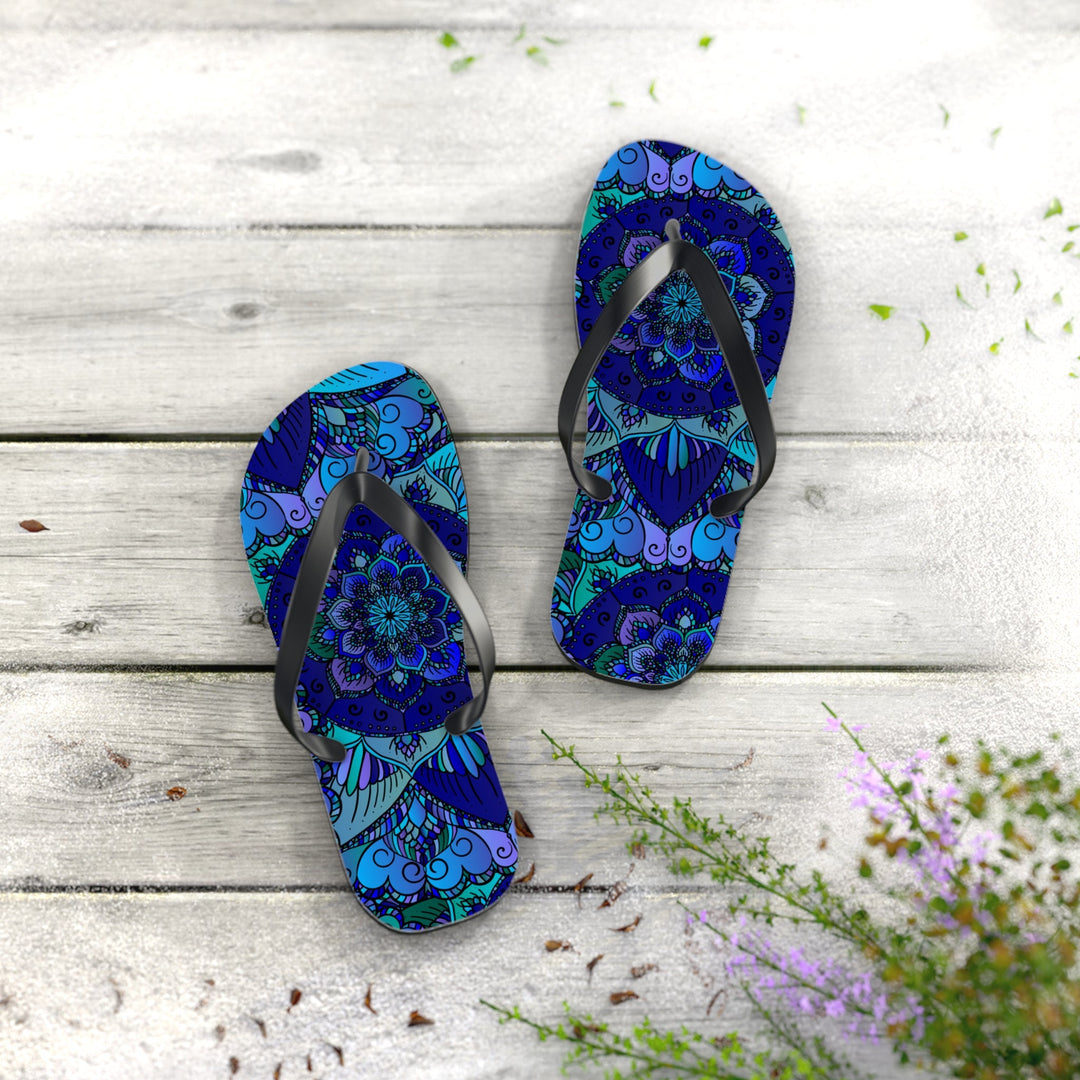 Mystic Mandala Flip Flops - Blue, Purple, Teal Shoes - Blululi