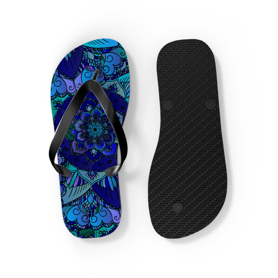 Mystic Mandala Flip Flops - Blue, Purple, Teal Shoes - Blululi