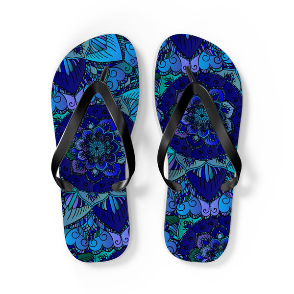 Mystic Mandala Flip Flops - Blue, Purple, Teal Shoes - Blululi