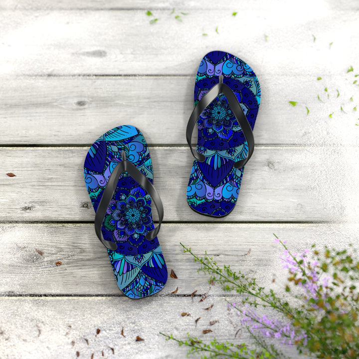 Mystic Mandala Flip Flops - Blue, Purple, Teal Shoes - Blululi