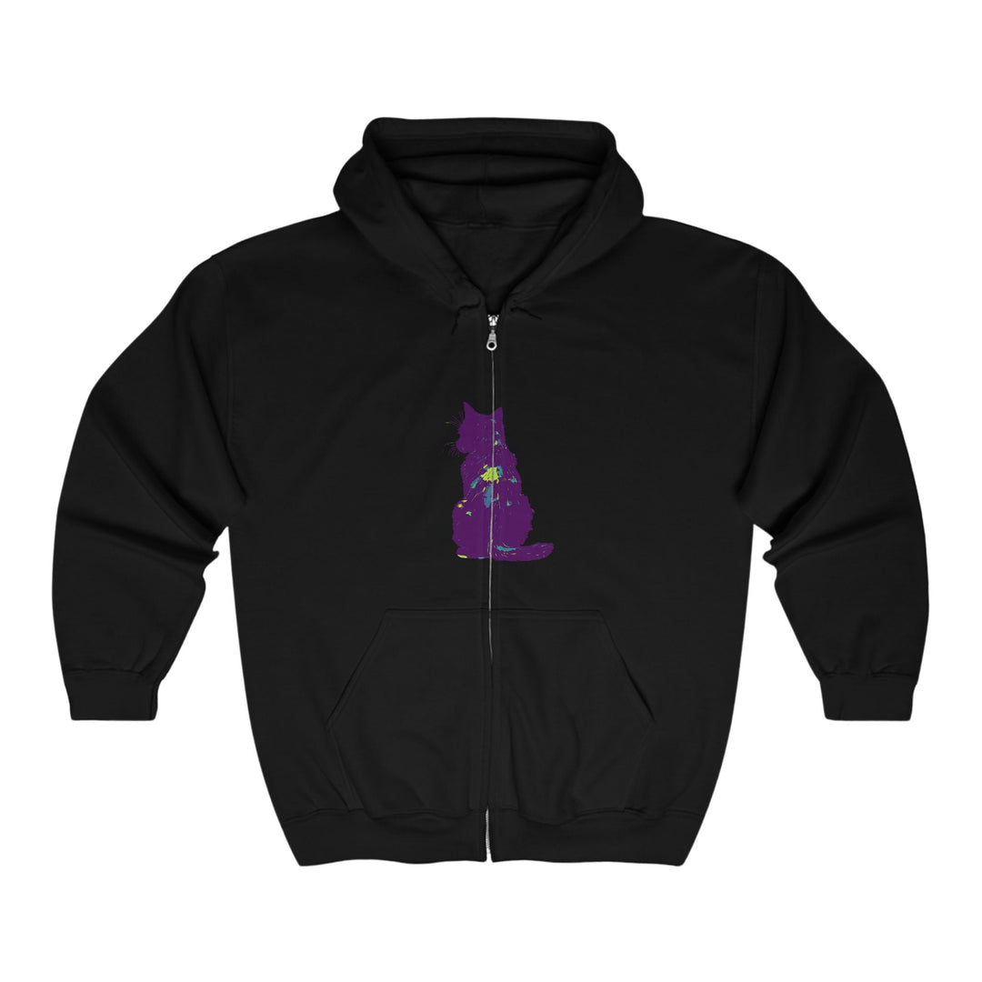 Mystical Black Cat Watercolor Hoodie - Purple & Green Hoodie - Blululi