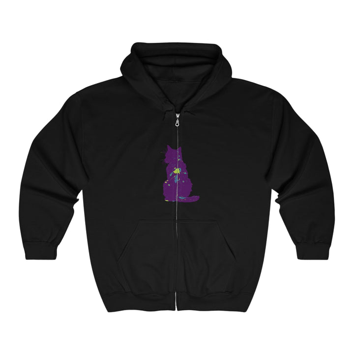 Mystical Black Cat Watercolor Hoodie - Purple & Green Hoodie - Blululi