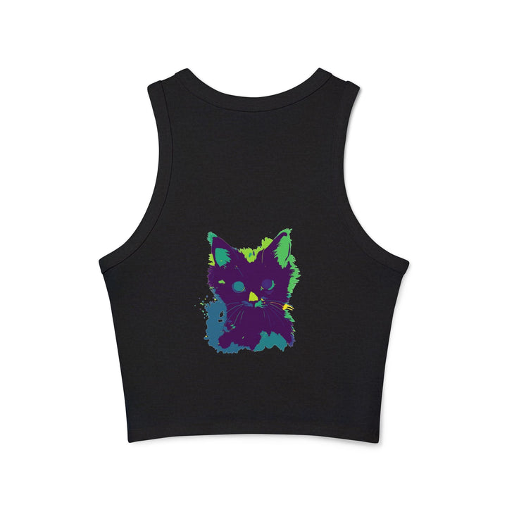 Neon Black Cat Watercolor Racerback Tank Top Tank Top - Blululi