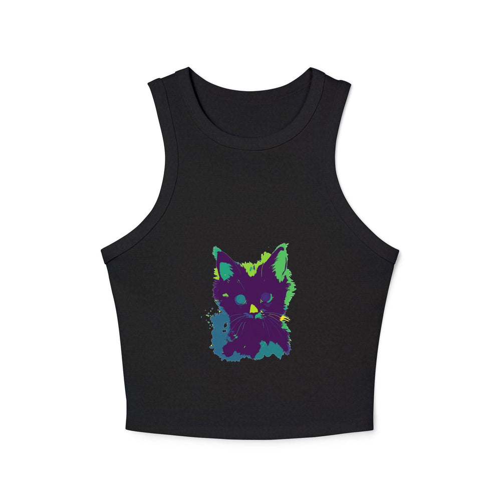 Neon Black Cat Watercolor Racerback Tank Top Tank Top - Blululi