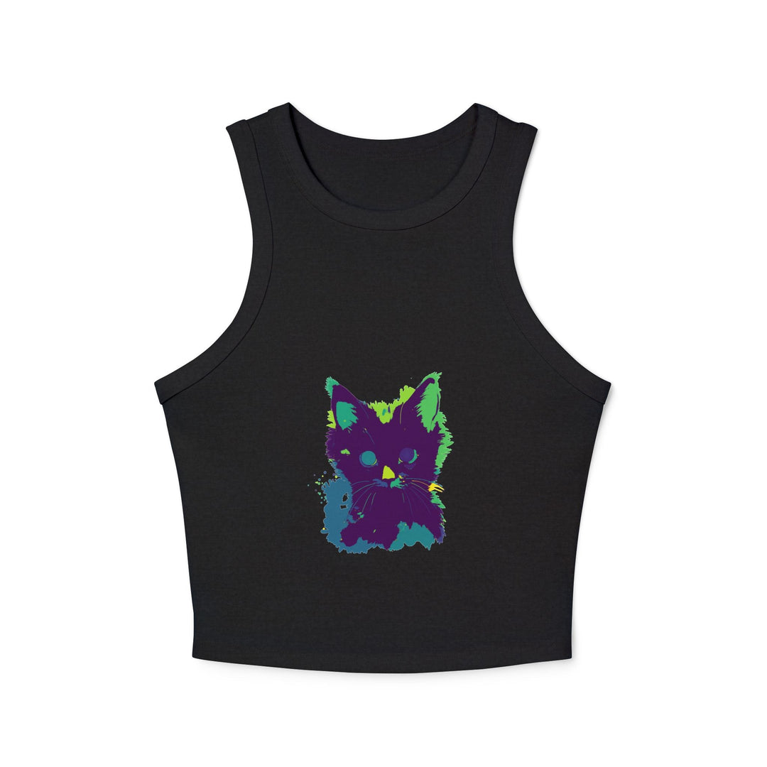 Neon Black Cat Watercolor Racerback Tank Top Tank Top - Blululi