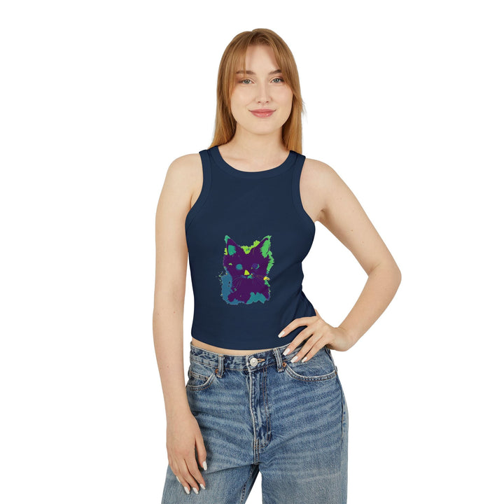 Neon Black Cat Watercolor Racerback Tank Top Tank Top - Blululi