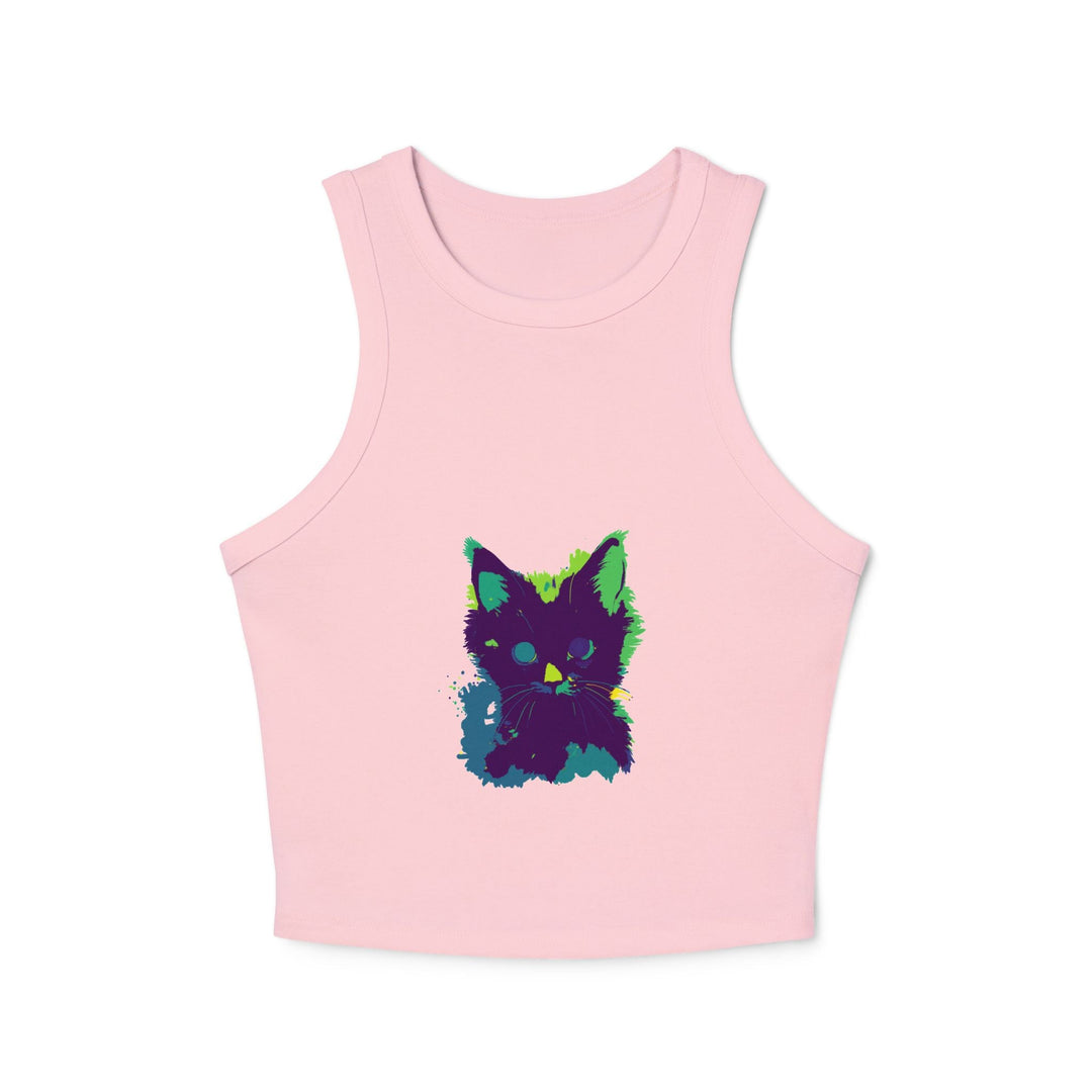 Neon Black Cat Watercolor Racerback Tank Top Tank Top - Blululi