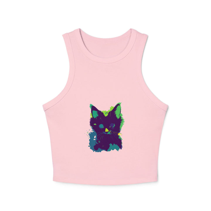 Neon Black Cat Watercolor Racerback Tank Top Tank Top - Blululi