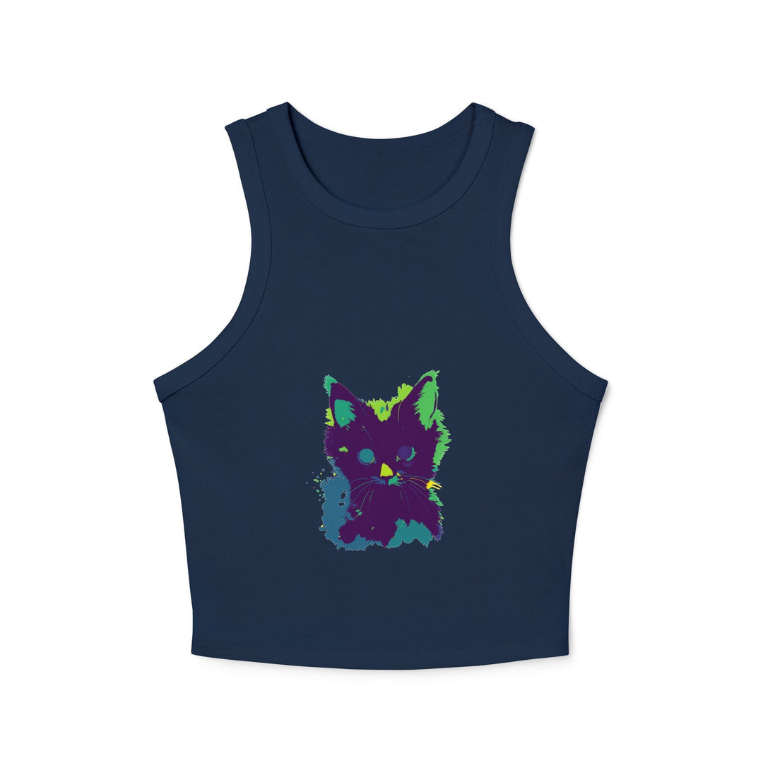 Neon Black Cat Watercolor Racerback Tank Top Tank Top - Blululi