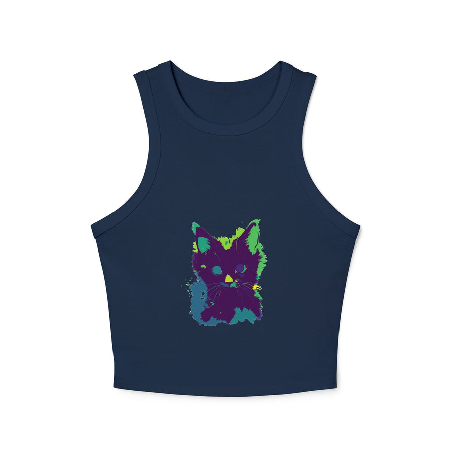 Neon Black Cat Watercolor Racerback Tank Top Tank Top - Blululi