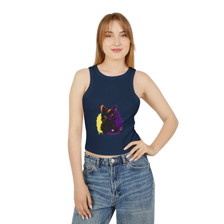 Neon Cat Watercolor Racerback Tank Top Tank Top - Blululi