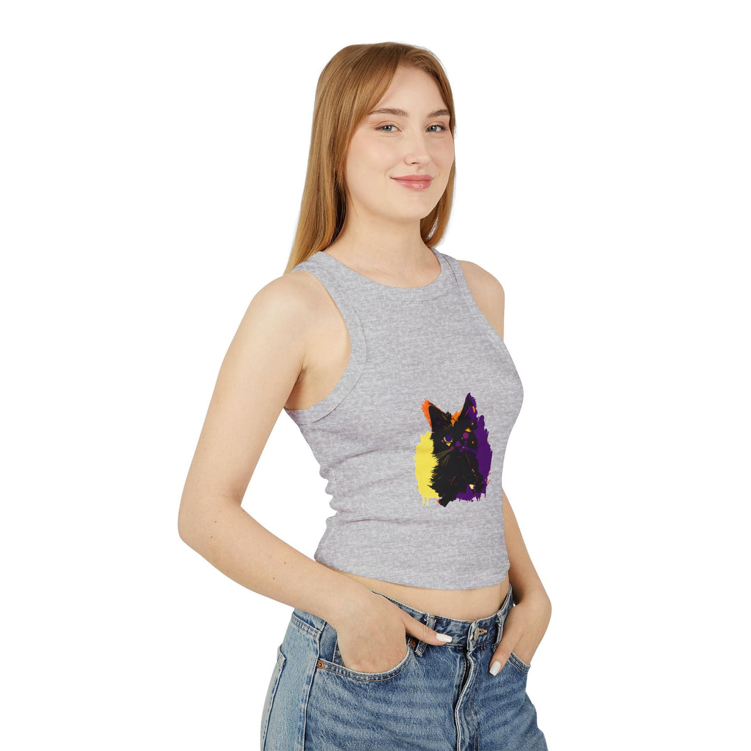 Neon Cat Watercolor Racerback Tank Top Tank Top - Blululi