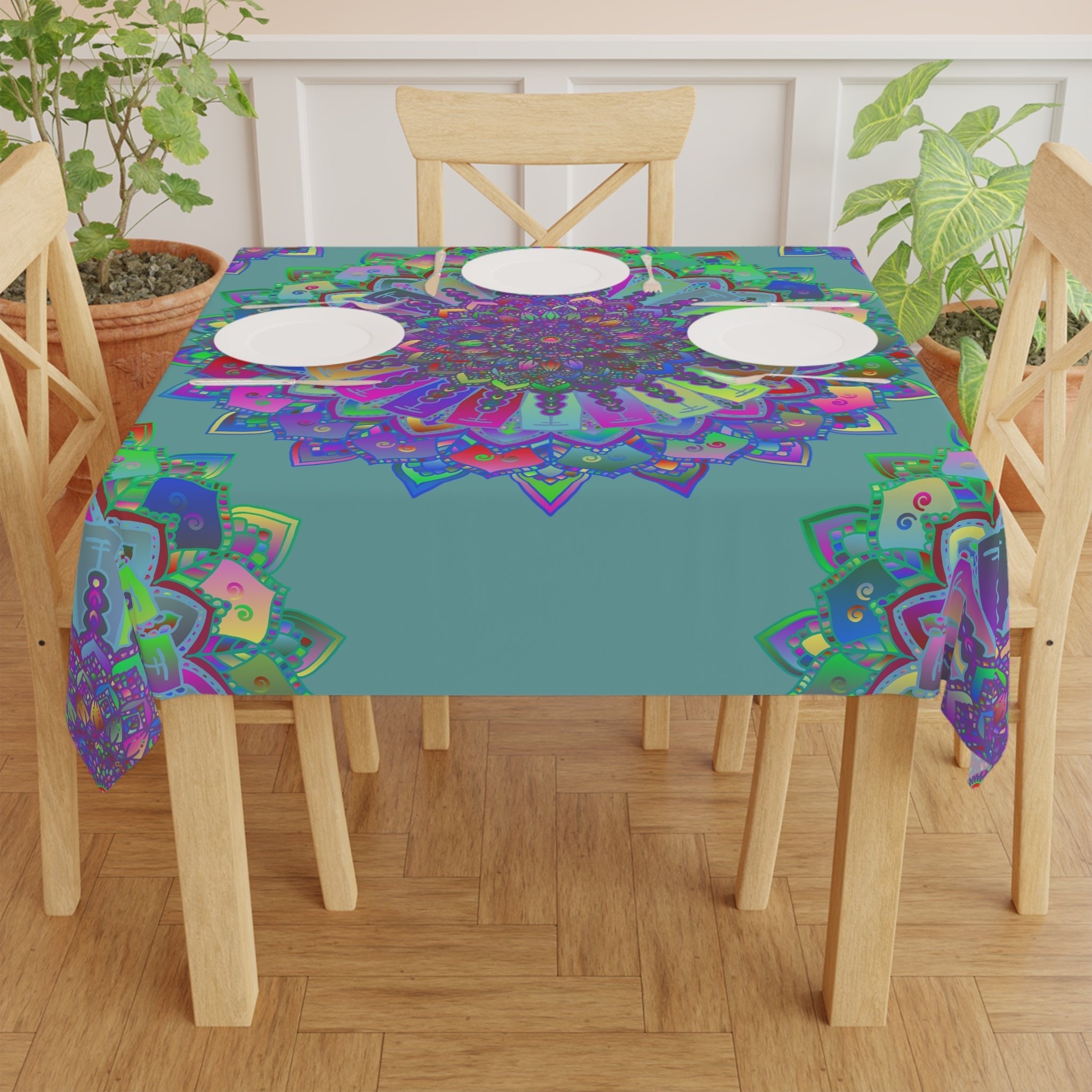 Neon Mandala Tablecloth - Sage Green Home Decor - Blululi