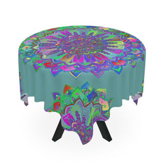 Neon Mandala Tablecloth - Sage Green Home Decor - Blululi