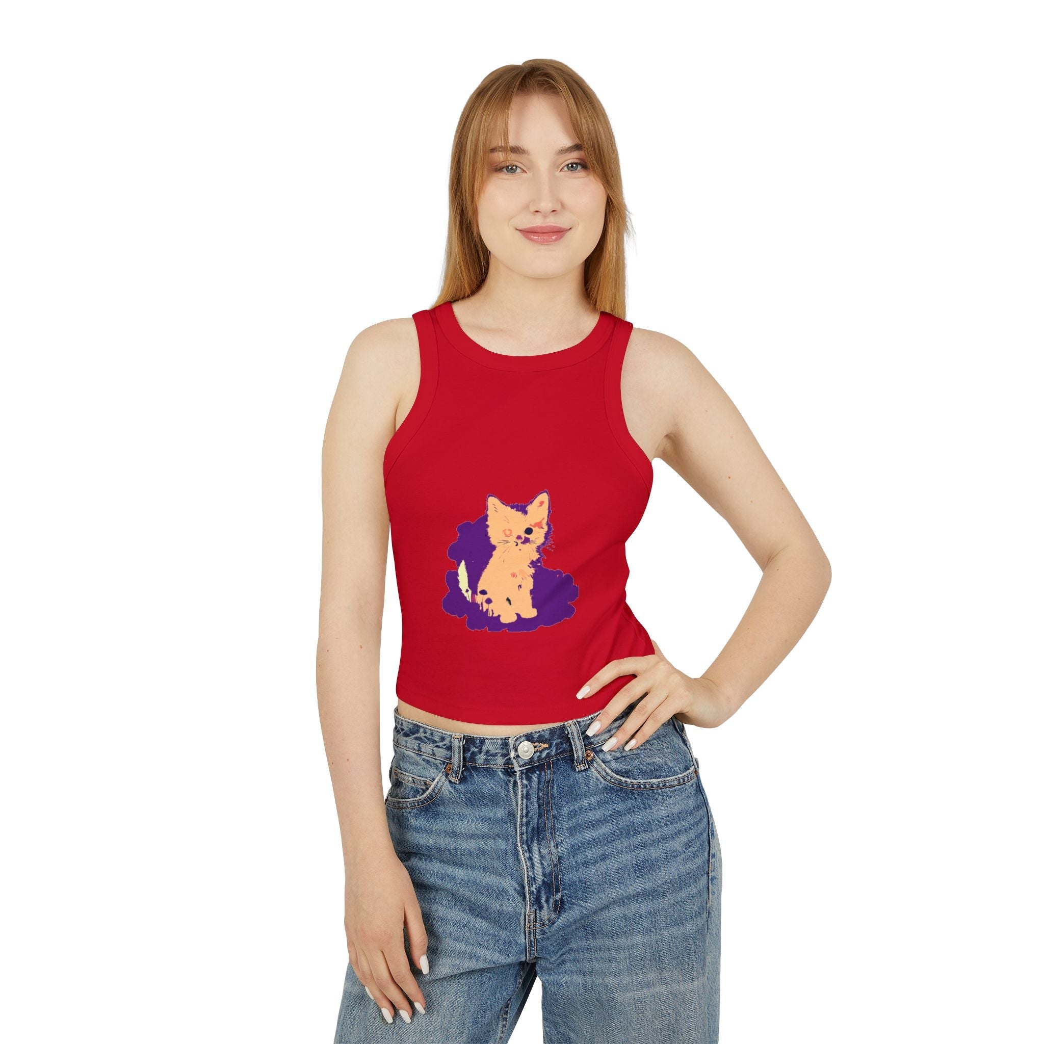 One Blue Eye Kitten Watercolor Racerback Tank Top Tank Top - Blululi