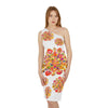 One - Shoulder Dress with Hand - Drawn Mandala Design – White with Orange, Red, and Gold Accents - Blululi All Over Prints - Blululi