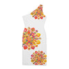 One - Shoulder Dress with Hand - Drawn Mandala Design – White with Orange, Red, and Gold Accents - Blululi All Over Prints - Blululi