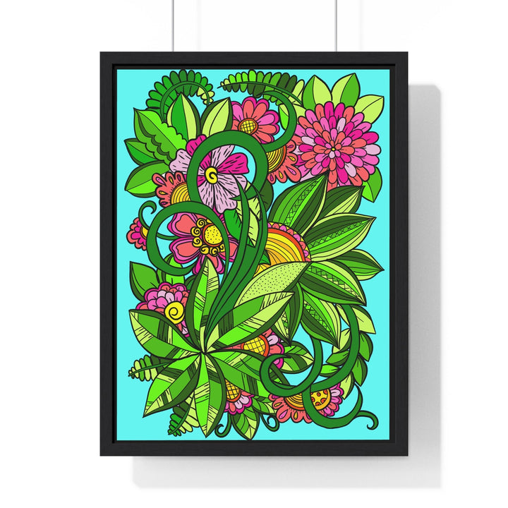 Original Fine Art Drawn by Hand, Vertical Framed Poster, Flower Doodle - Blululi