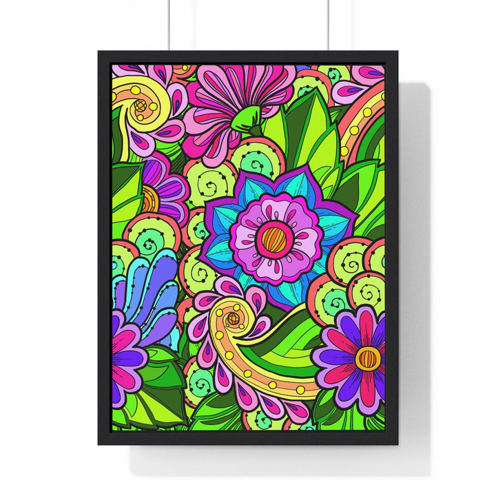 Original Fine Art Drawn by Hand, Vertical Framed Poster, Flower Doodle - Blululi